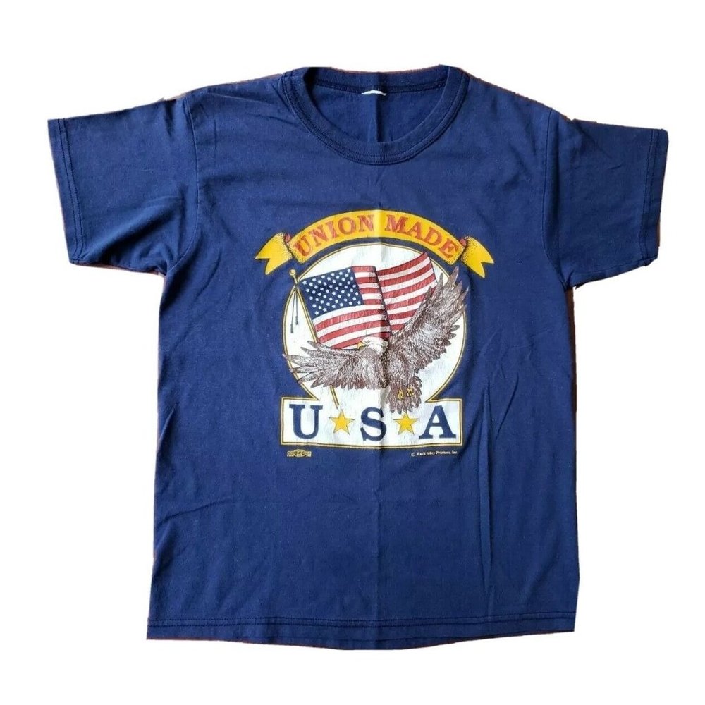 Back Alley Printers USA Union Made Vintage T Shirt American Flag Eagle Graphic